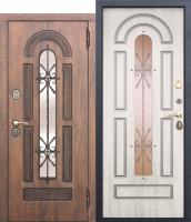Входная дверь со стеклопакетом и ковкой Vikont Сосна белая